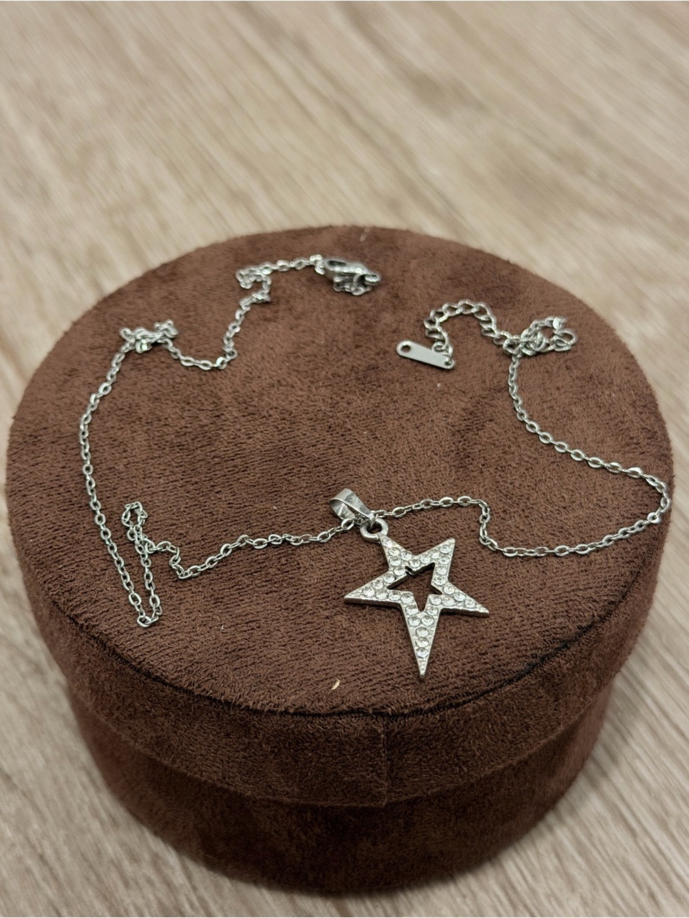 Silver Star Charm Necklace with Pavé Crystals - Elegant Silver Tone - Picture 3 of 4